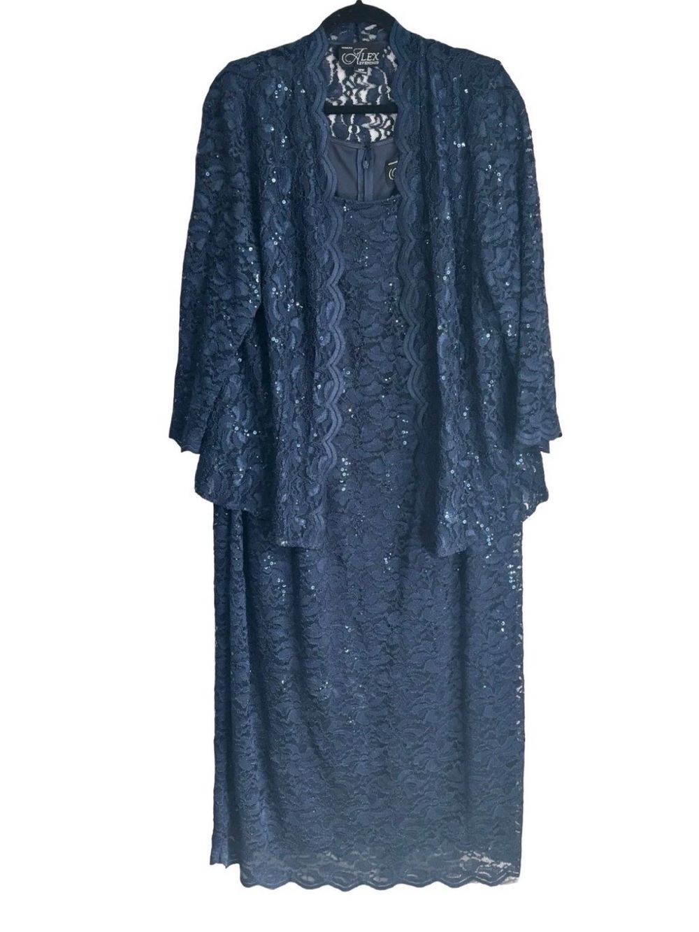 Alex Evenings Navy Lace Two-Piece Dress Set